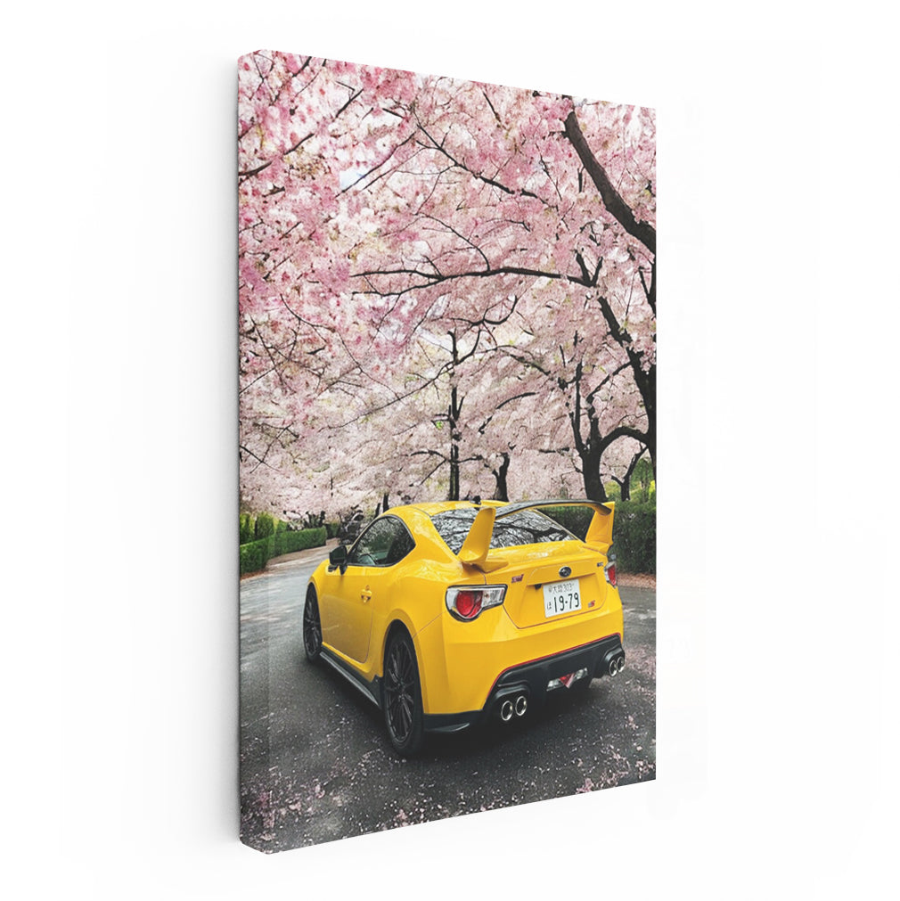 Subaru BRZ in Yellow Under Sakura Trees - Sporty and Elegant