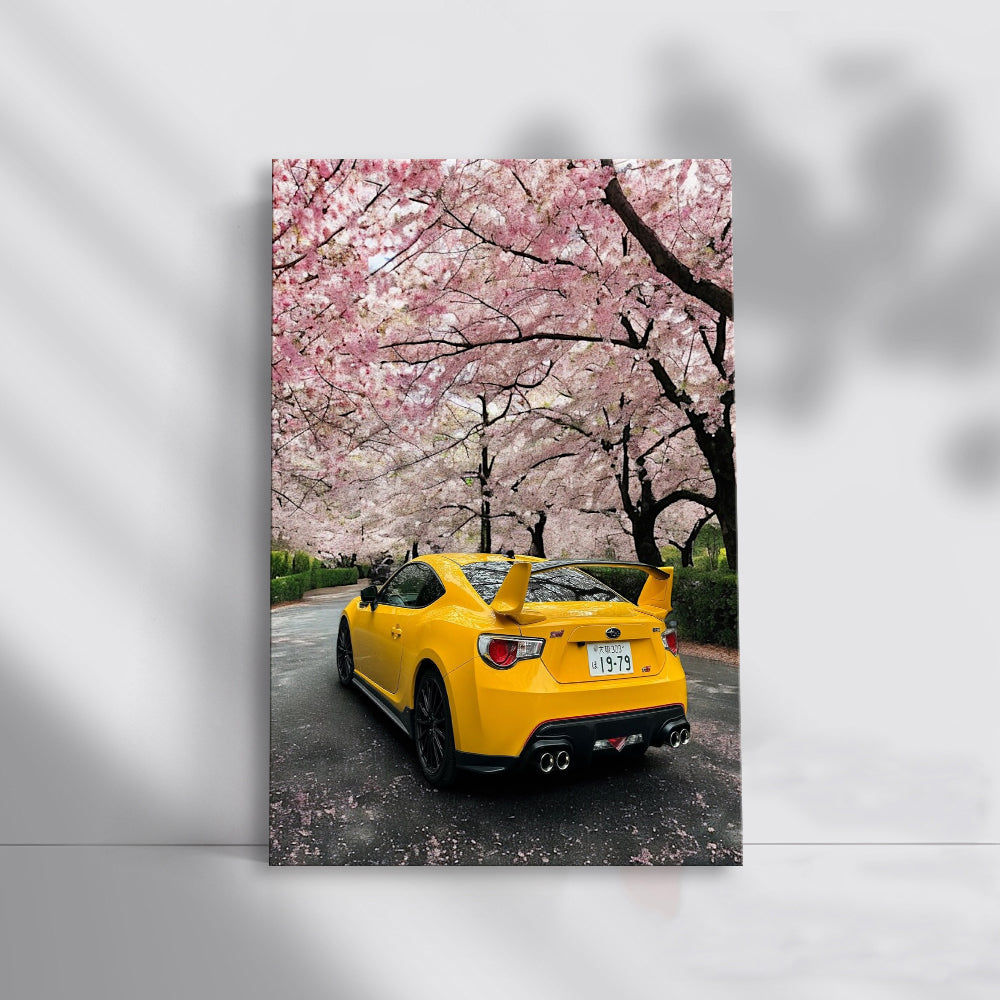 Subaru BRZ in Yellow Under Sakura Trees - Sporty and Elegant
