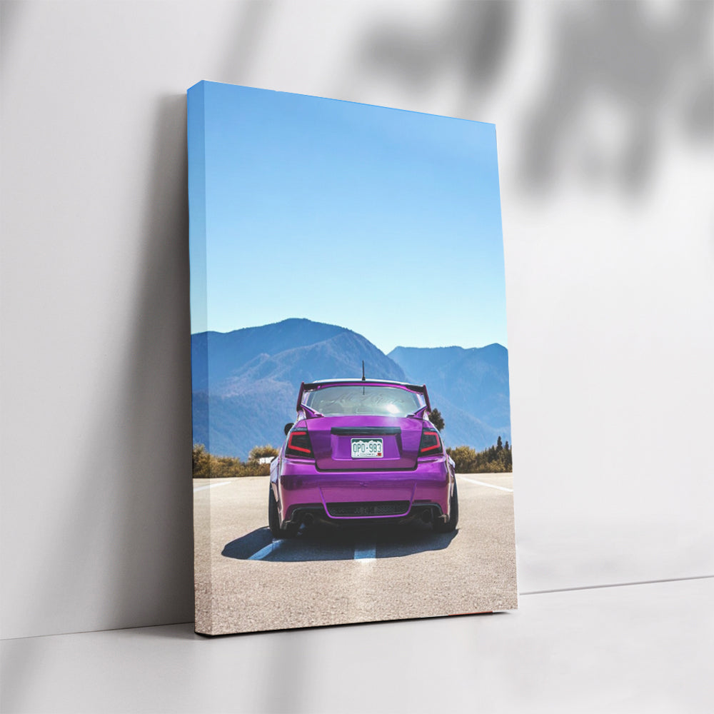 Purple Subaru WRX in Mountain Landscape - Rugged Performance