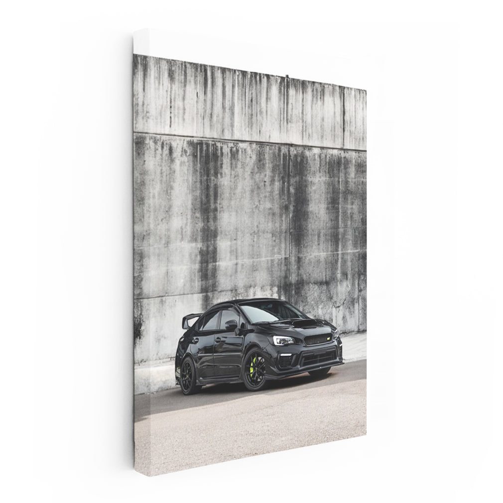 Subaru WRX in Black by Concrete Wall - Sleek and Sporty