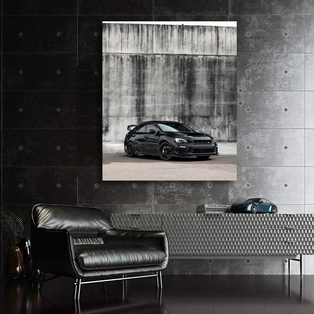 Subaru WRX in Black by Concrete Wall - Sleek and Sporty