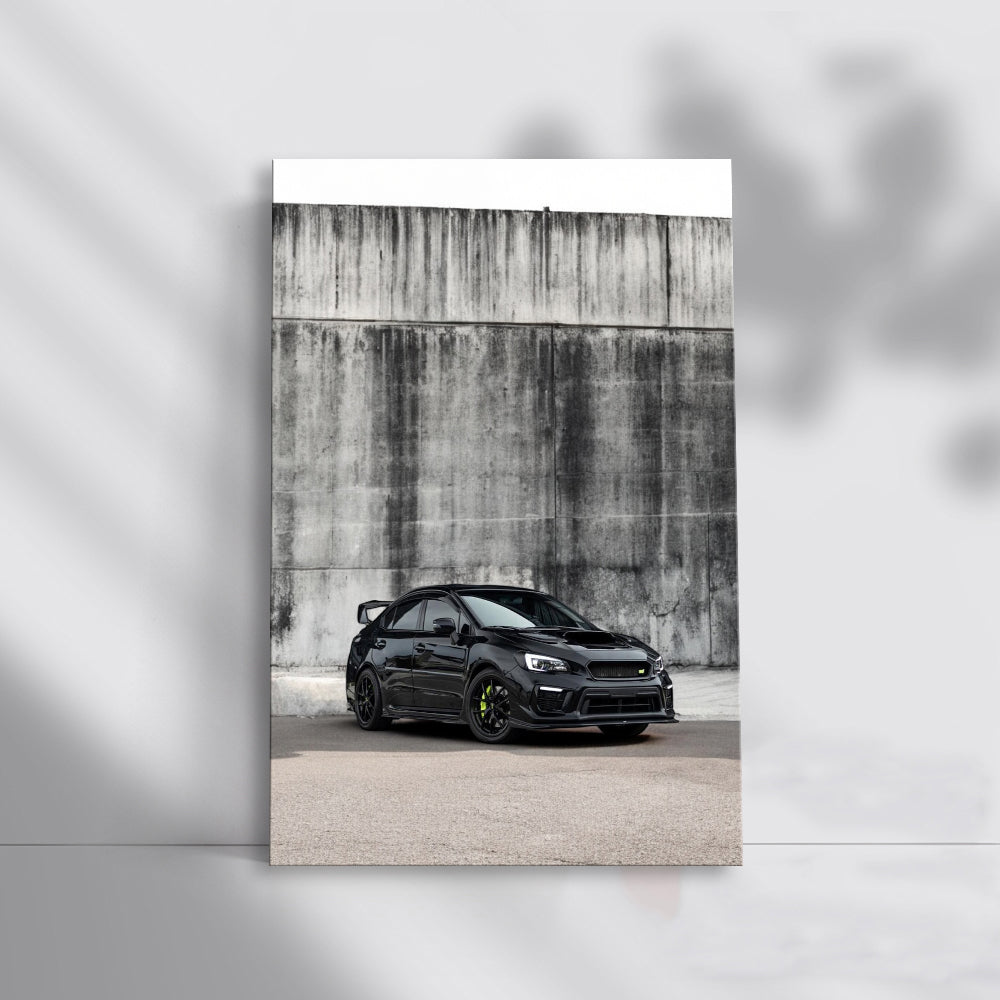 Subaru WRX in Black by Concrete Wall - Sleek and Sporty
