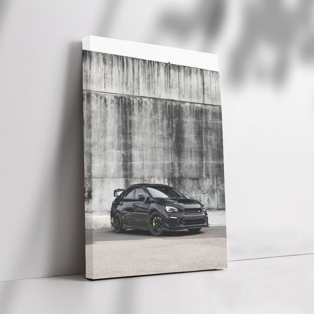 Subaru WRX in Black by Concrete Wall - Sleek and Sporty