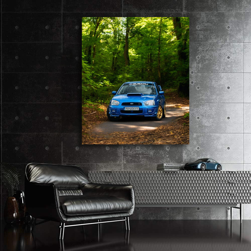 Blue Subaru WRX in Forest - Thrilling Adventure Awaits