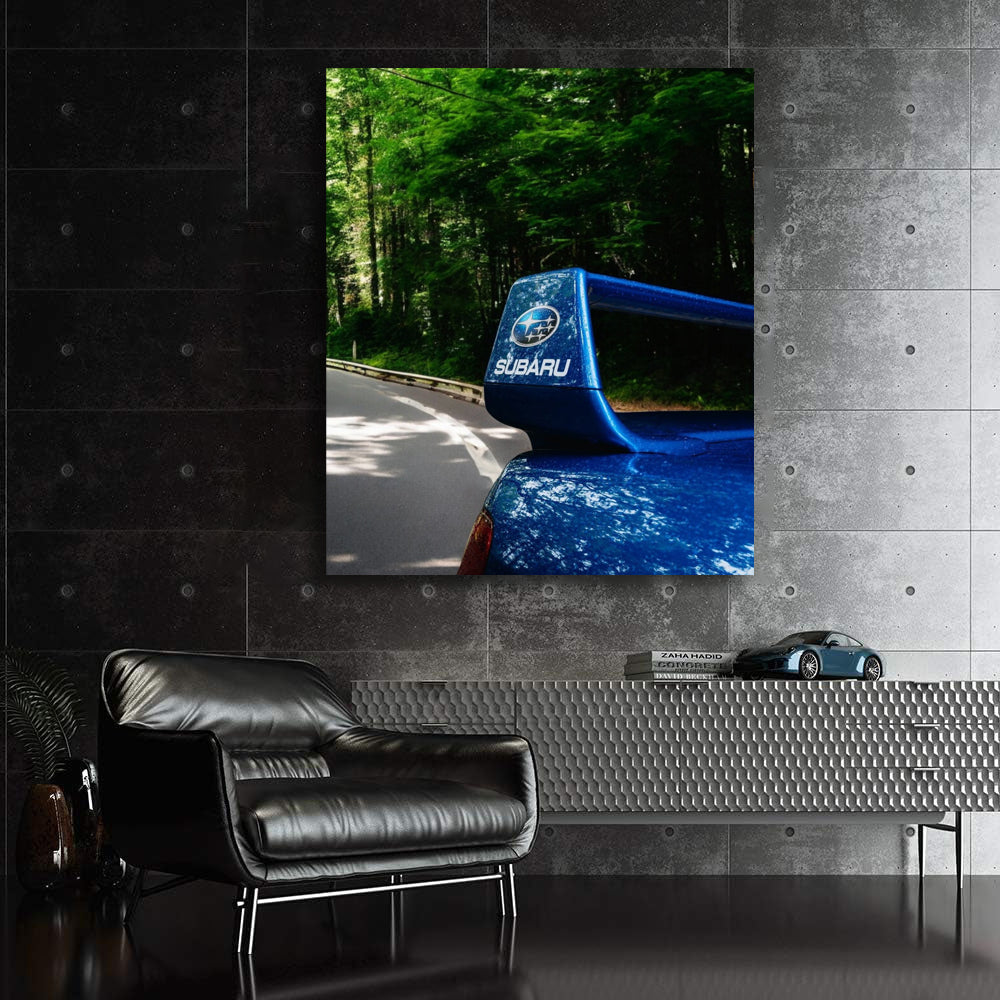 Blue Subaru WRX in Forest - Power and Precision