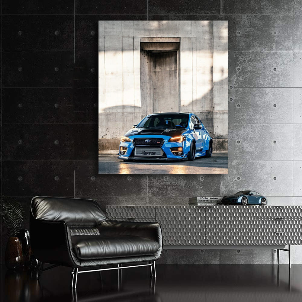 Blue Subaru WRX by Concrete Wall - Speed and Style Unleashed