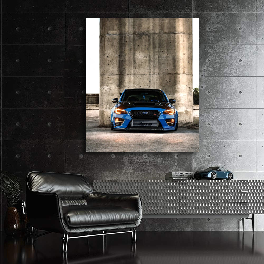 Blue Subaru WRX by Concrete Wall - Sporty & Bold