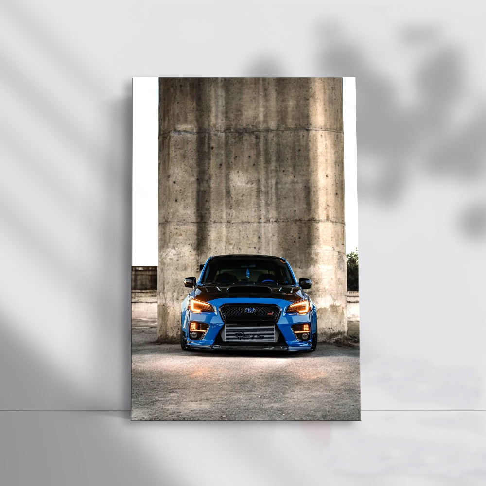 Blue Subaru WRX by Concrete Wall - Sporty & Bold
