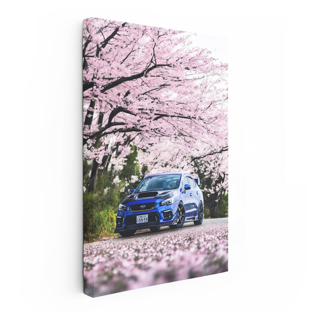 Subaru WRX in Blue Beneath Sakura - Sporty Elegance