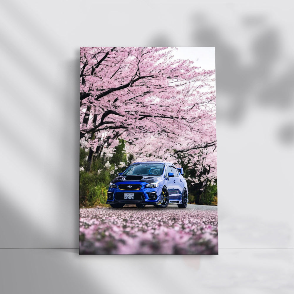 Subaru WRX in Blue Beneath Sakura - Sporty Elegance