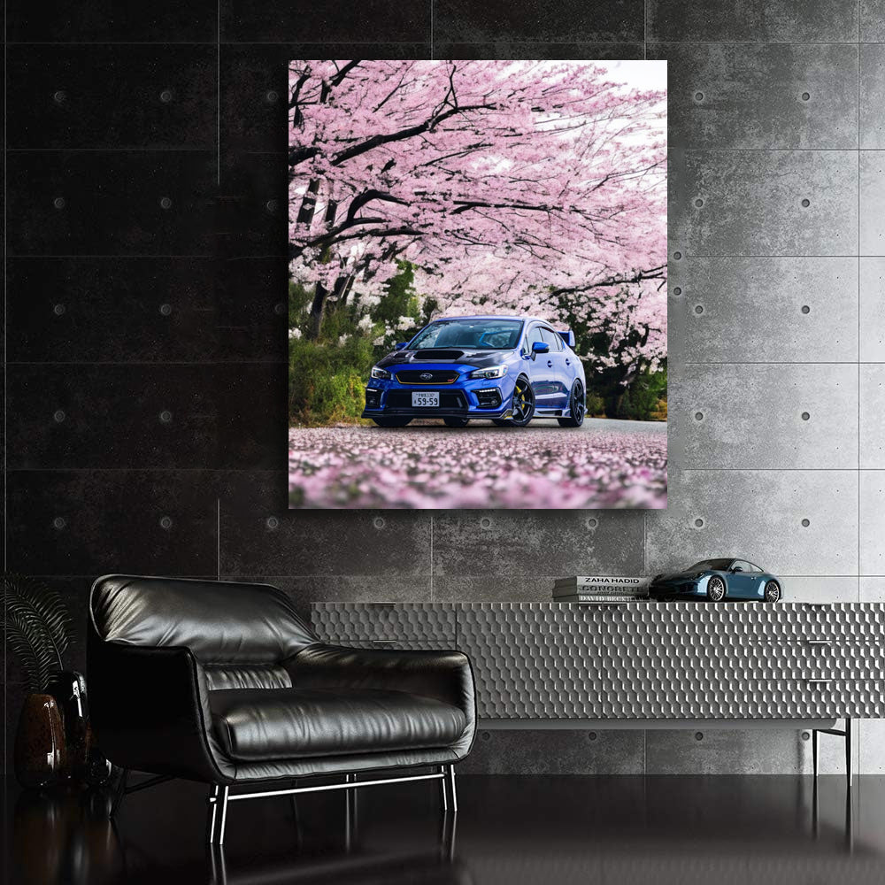 Subaru WRX in Blue Beneath Sakura - Sporty Elegance