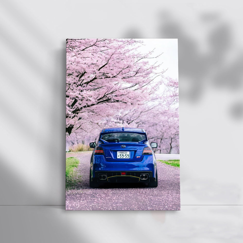 Subaru WRX in Blue Beneath Cherry Blossoms - Speed and Style