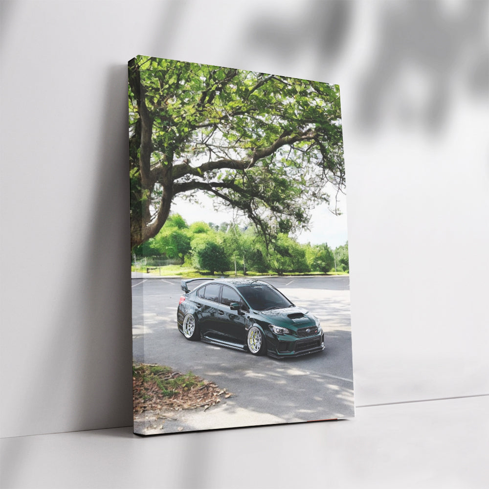 Subaru WRX Beneath Tree: Rally Legend Awaiting Adventure