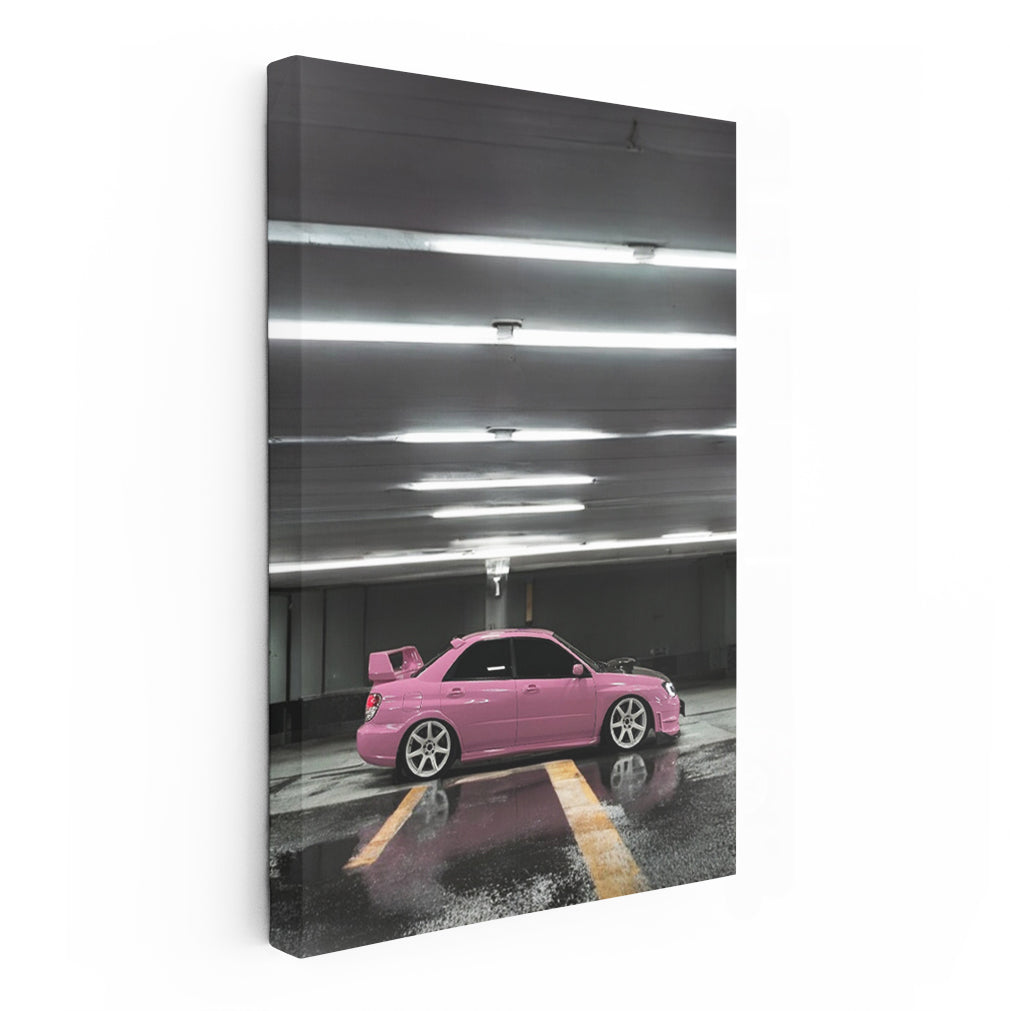 Pink Subaru WRX in Underground Parking - Sporty and Bold