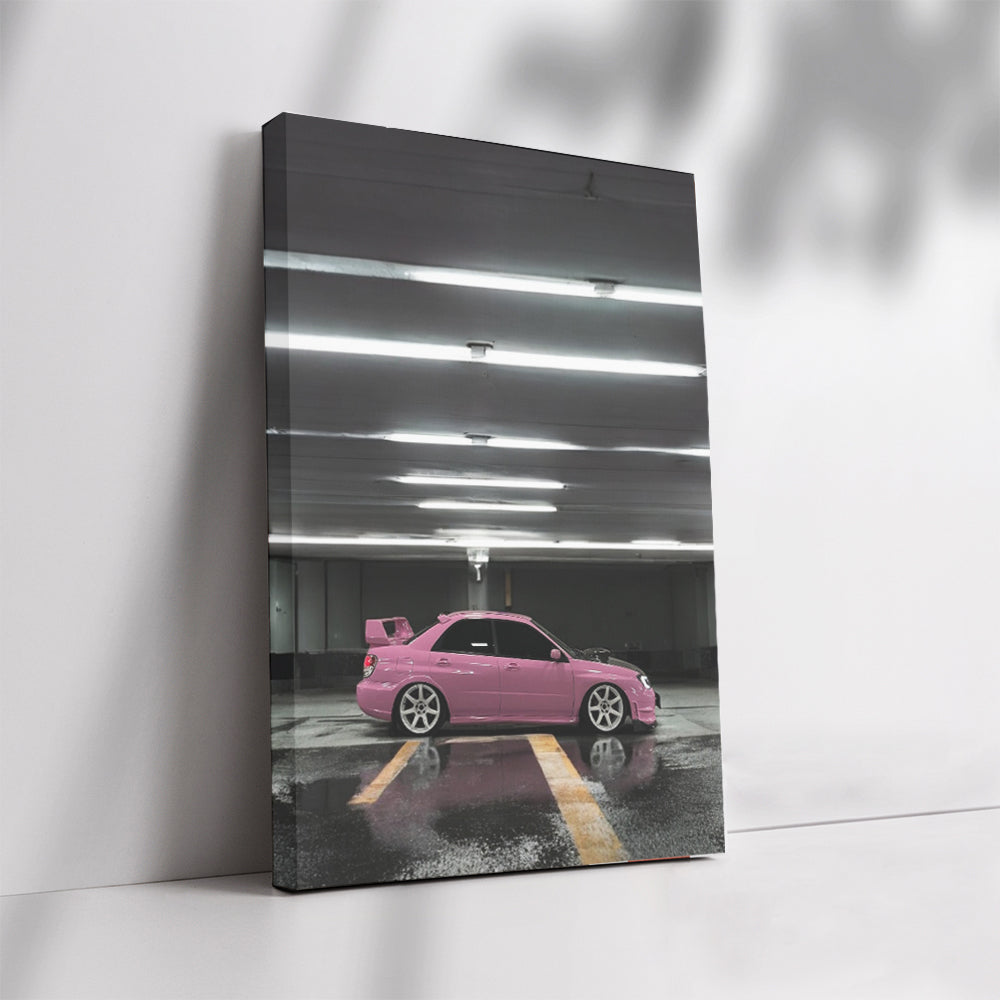 Pink Subaru WRX in Underground Parking - Sporty and Bold