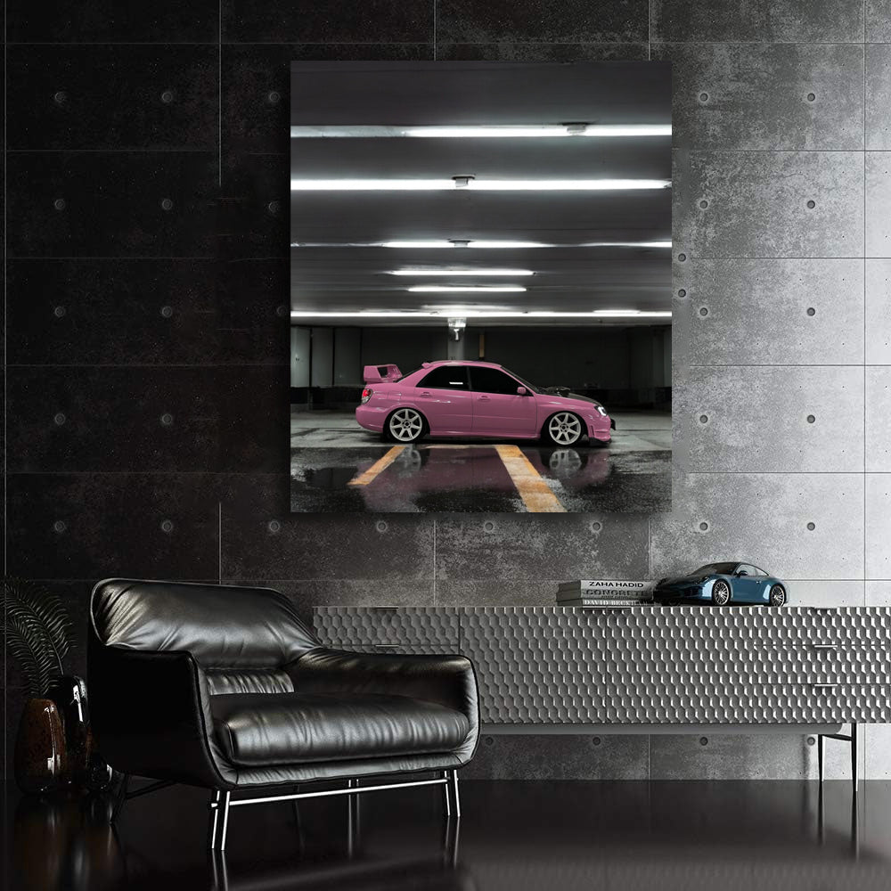 Pink Subaru WRX in Underground Parking - Sporty and Bold