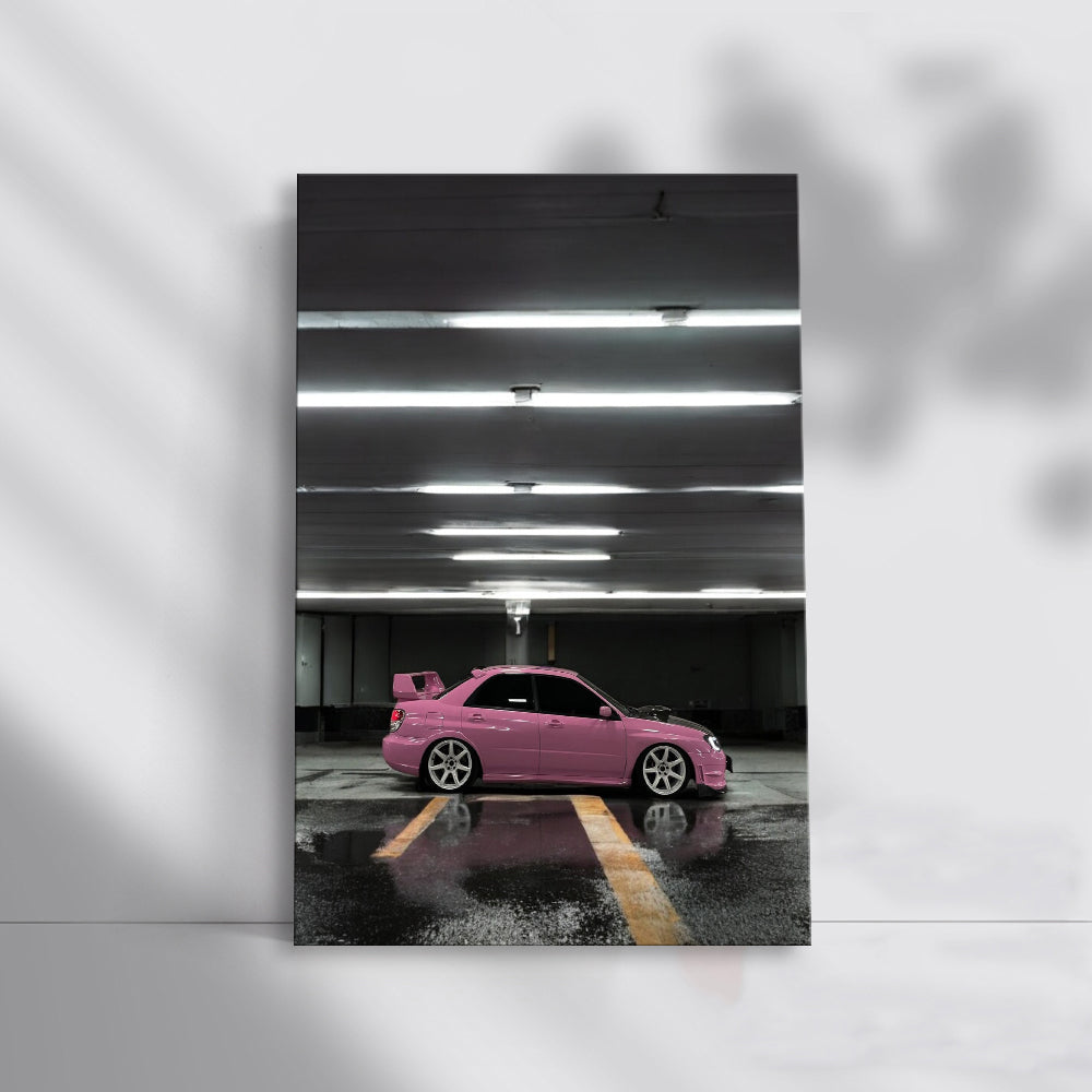 Pink Subaru WRX in Underground Parking - Sporty and Bold