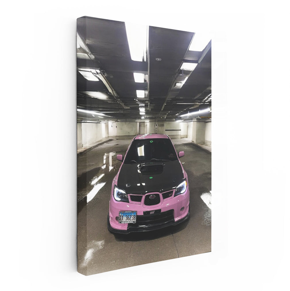 Pink Subaru WRX in Underground Parking - Bold and Sporty
