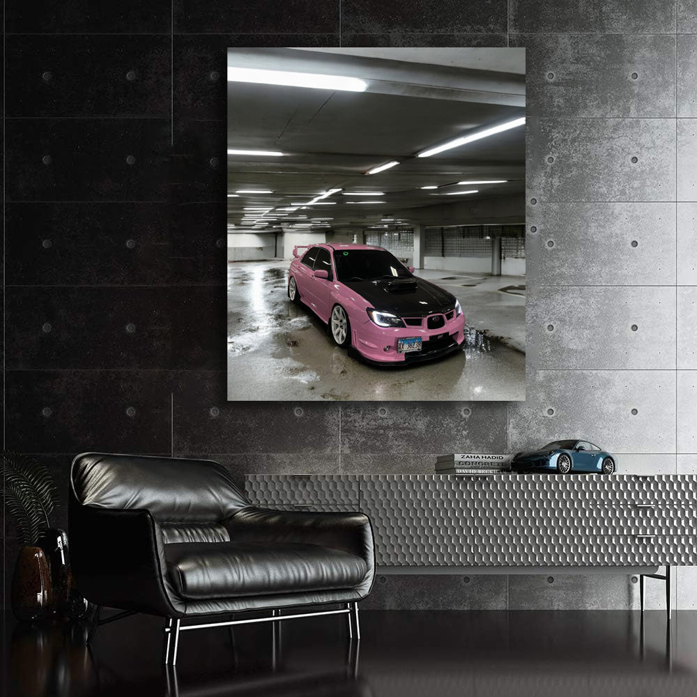 Subaru WRX in Pink: Stylish and Sporty in Underground Parking