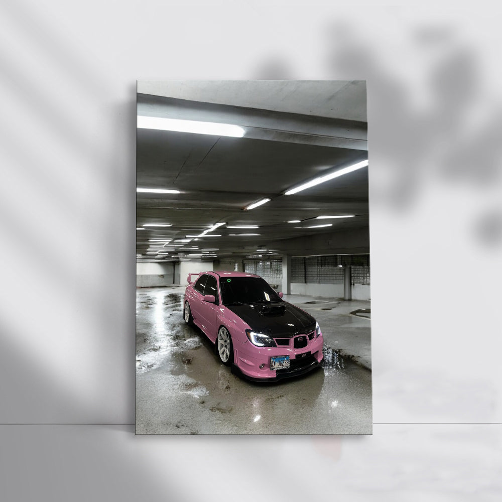 Subaru WRX in Pink: Stylish and Sporty in Underground Parking