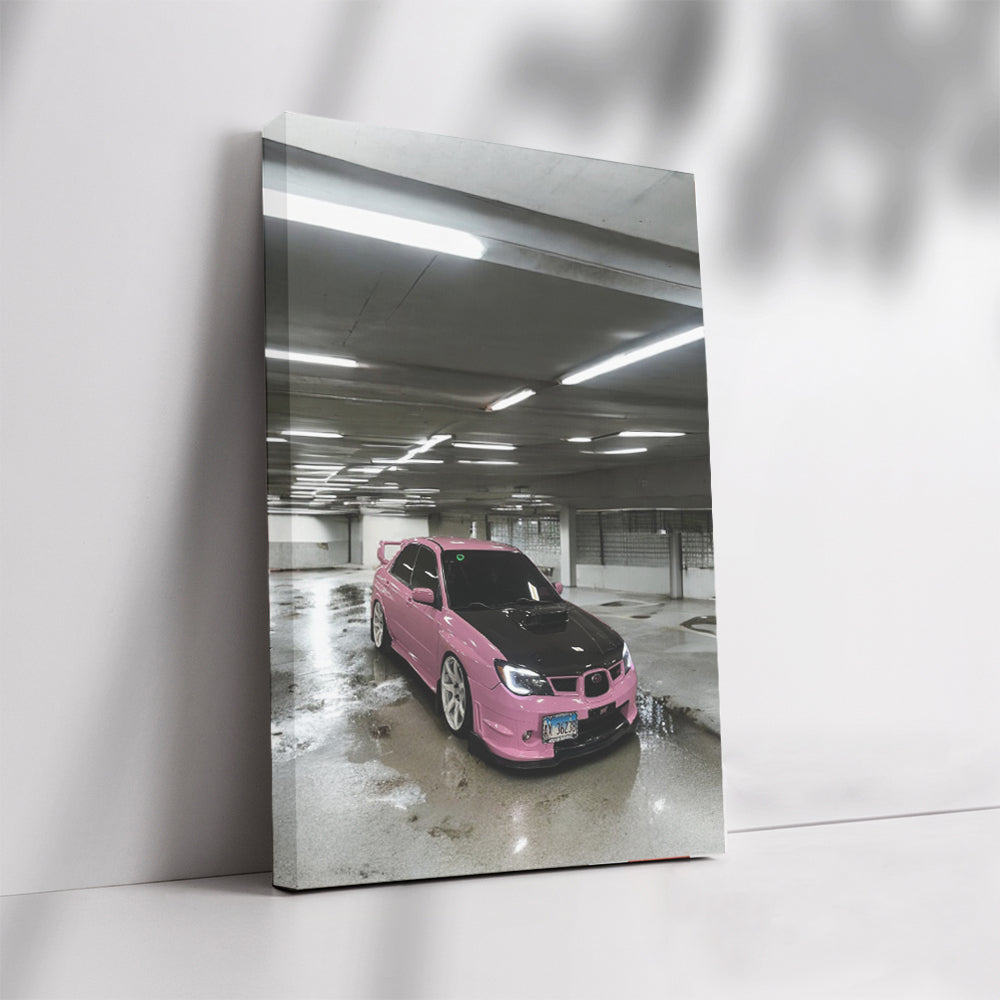 Subaru WRX in Pink: Stylish and Sporty in Underground Parking
