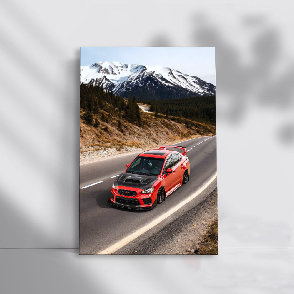 Red Subaru WRX in Snowy Mountains - Performance and Thrill