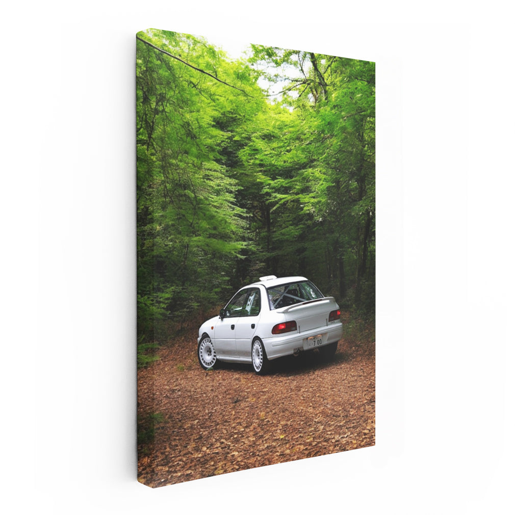 White Subaru WRX in Forest - Rugged Performance Icon