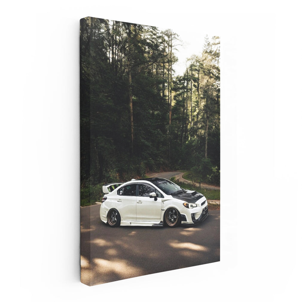 White Subaru WRX Roaming Forest Roads - Adventure Awaits