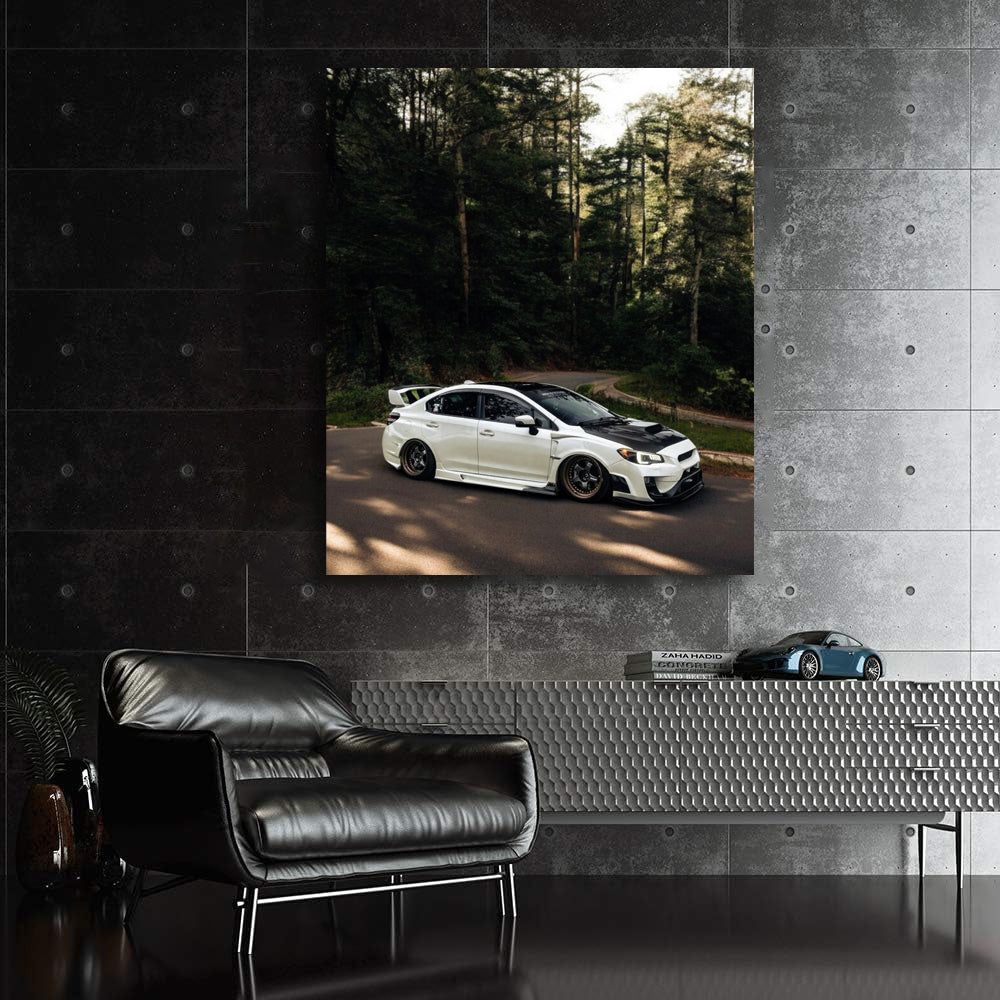 White Subaru WRX Roaming Forest Roads - Adventure Awaits