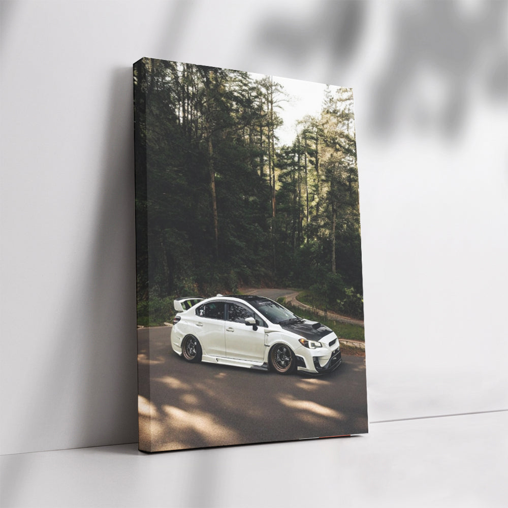 White Subaru WRX Roaming Forest Roads - Adventure Awaits