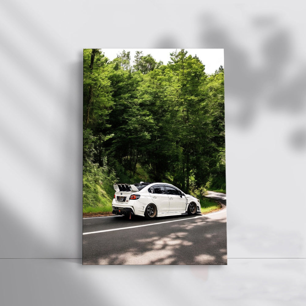 Subaru WRX White on Forest Road - Adventure Awaits