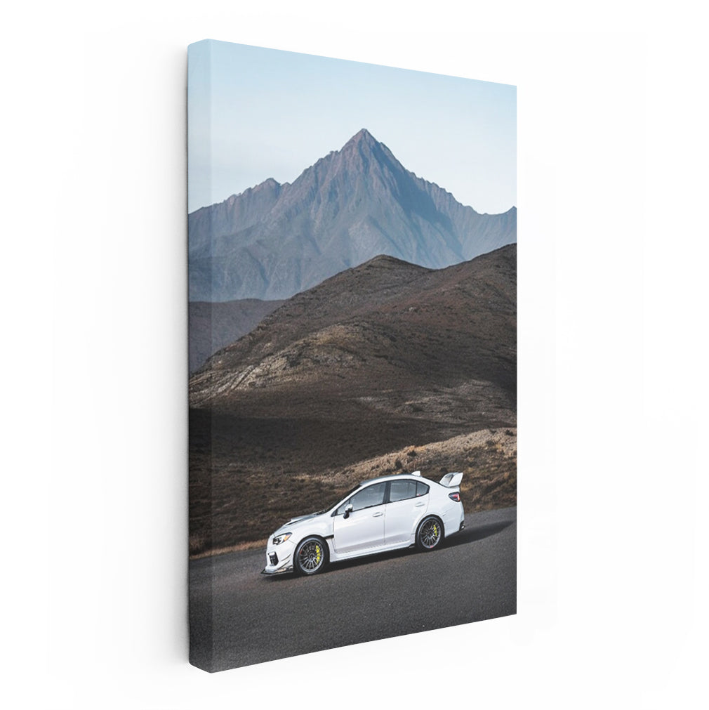 White Subaru WRX Amidst Majestic Mountains - Dynamic Drive