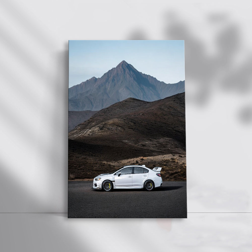 White Subaru WRX Amidst Majestic Mountains - Dynamic Drive