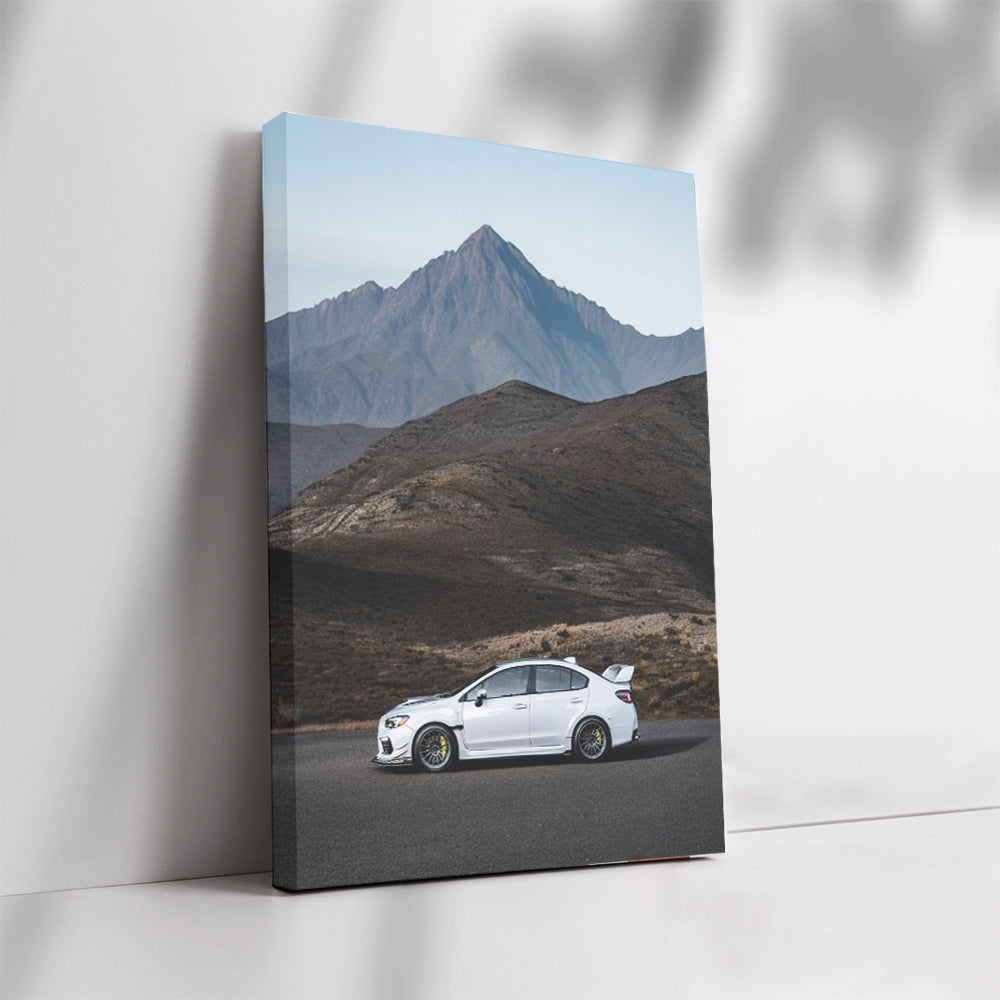 White Subaru WRX Amidst Majestic Mountains - Dynamic Drive