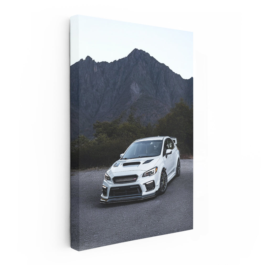 White Subaru WRX with Mountain Backdrop - Thrill Seeker's Ride