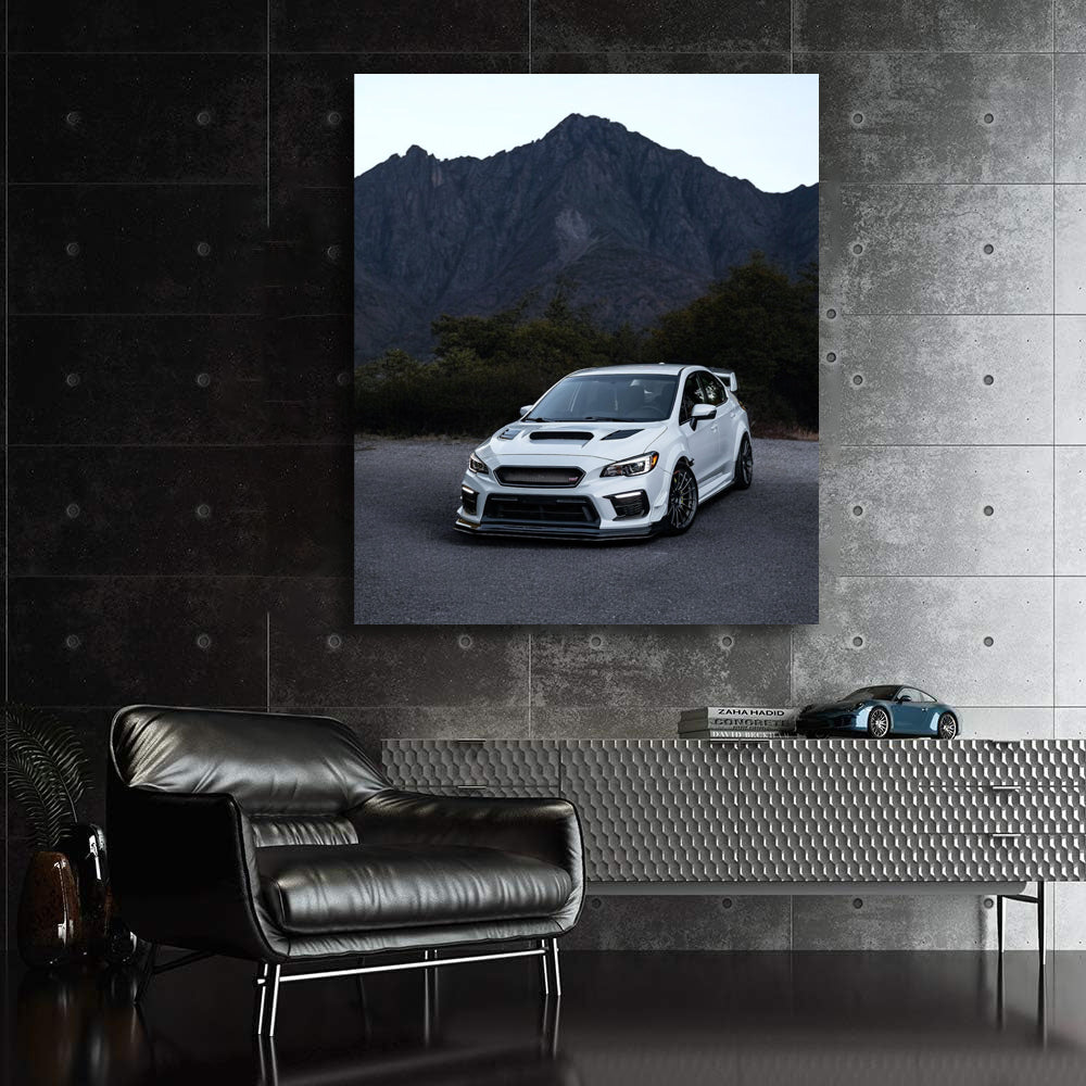 White Subaru WRX with Mountain Backdrop - Thrill Seeker's Ride