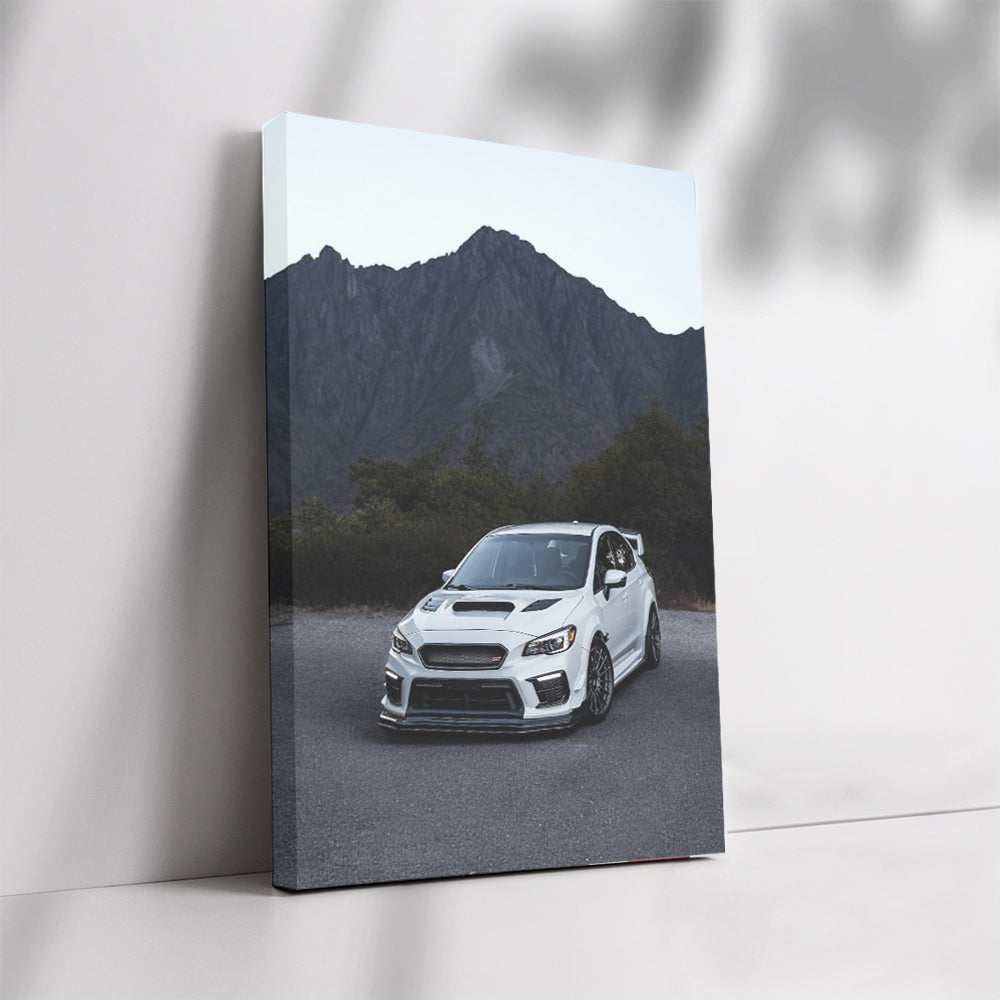 White Subaru WRX with Mountain Backdrop - Thrill Seeker's Ride