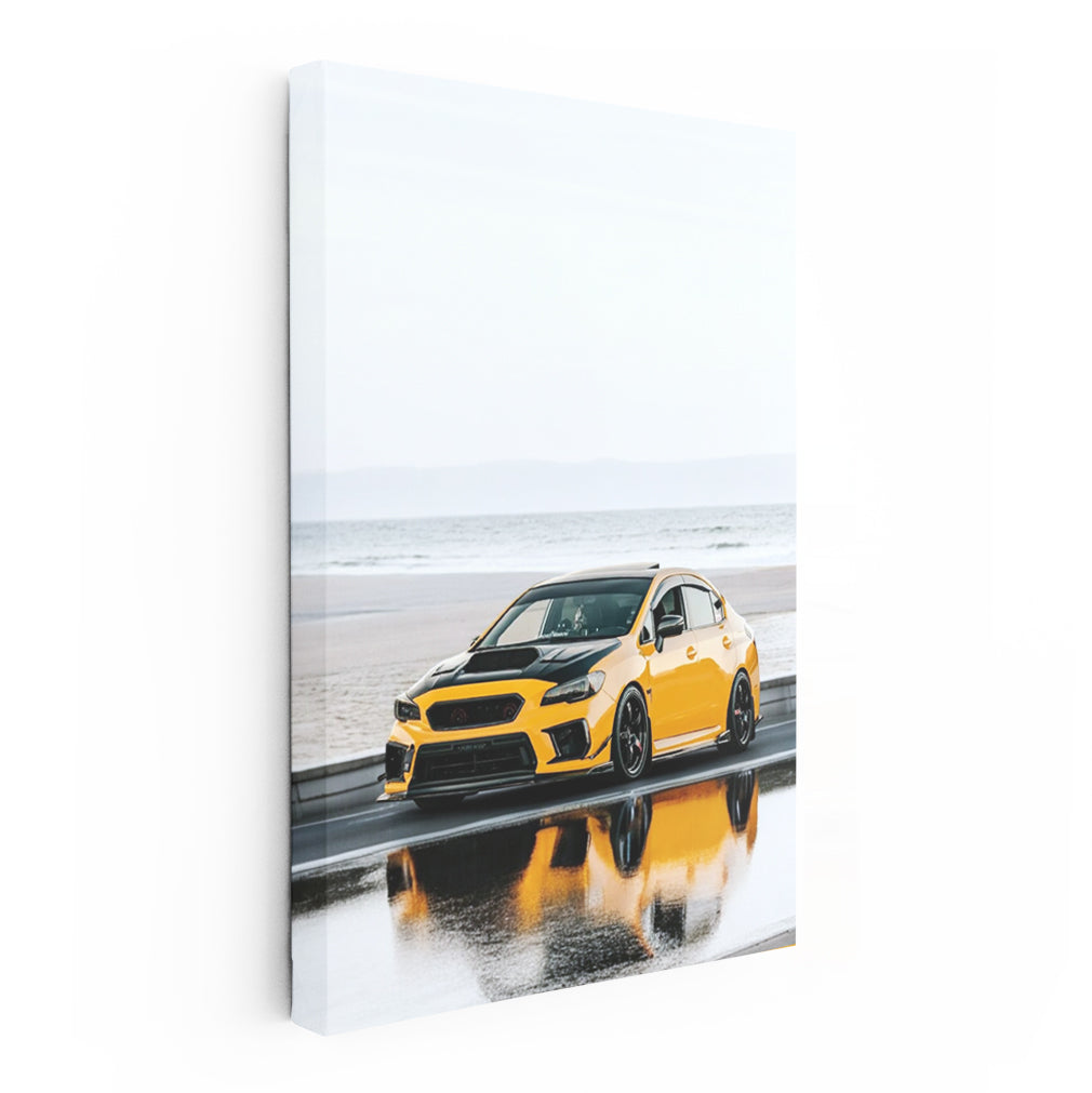 Yellow Subaru WRX by Sea - Speed and Power