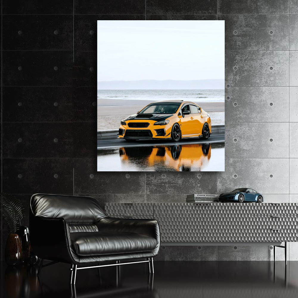 Yellow Subaru WRX by Sea - Speed and Power