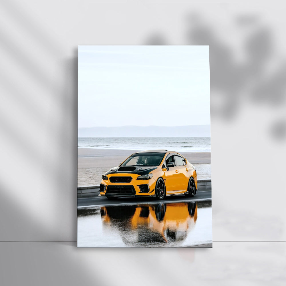 Yellow Subaru WRX by Sea - Speed and Power