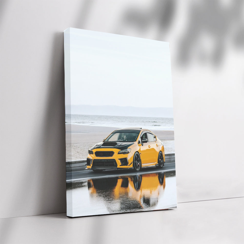 Yellow Subaru WRX by Sea - Speed and Power