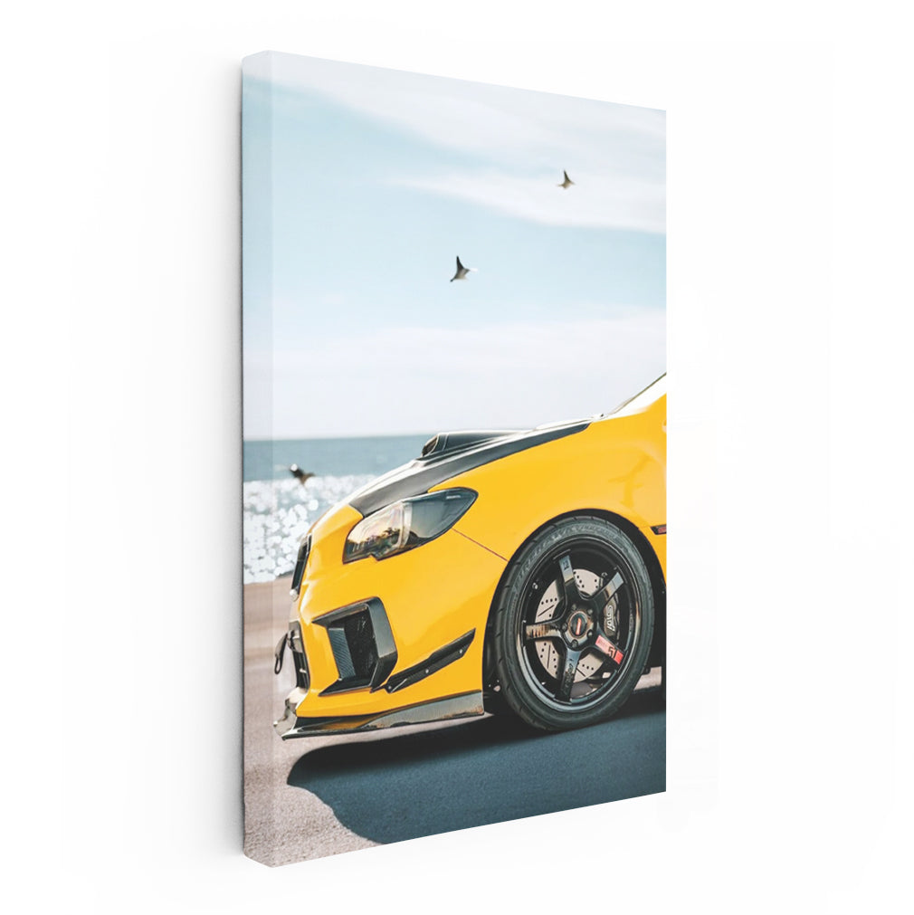 Yellow Subaru WRX by Sea - Bold Performance on Display
