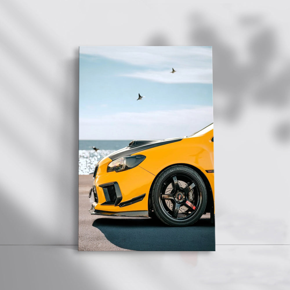 Yellow Subaru WRX by Sea - Bold Performance on Display