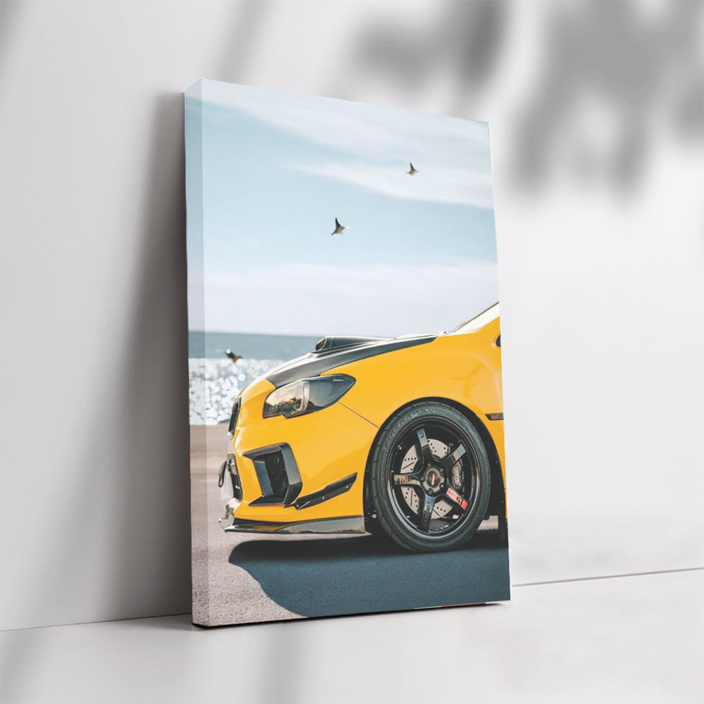 Yellow Subaru WRX by Sea - Bold Performance on Display
