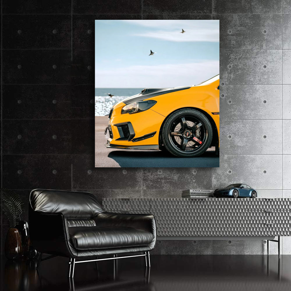 Yellow Subaru WRX by Sea - Bold Performance on Display