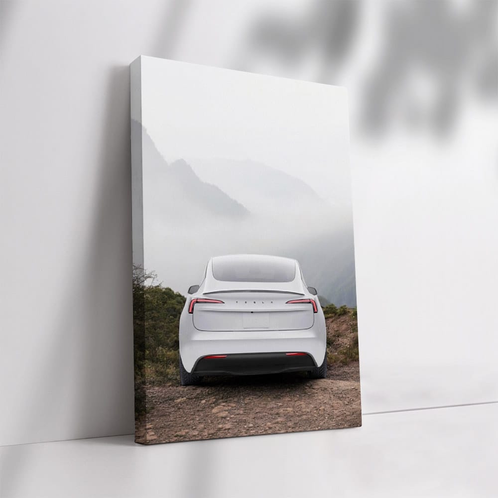 Tesla Model 3 with Majestic Mountain Backdrop - Sleek and Powerful
