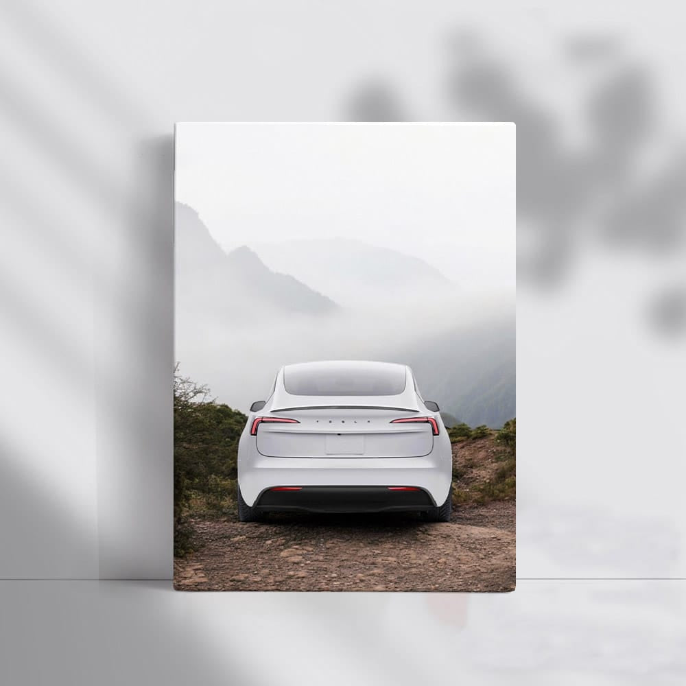 Tesla Model 3 with Majestic Mountain Backdrop - Sleek and Powerful