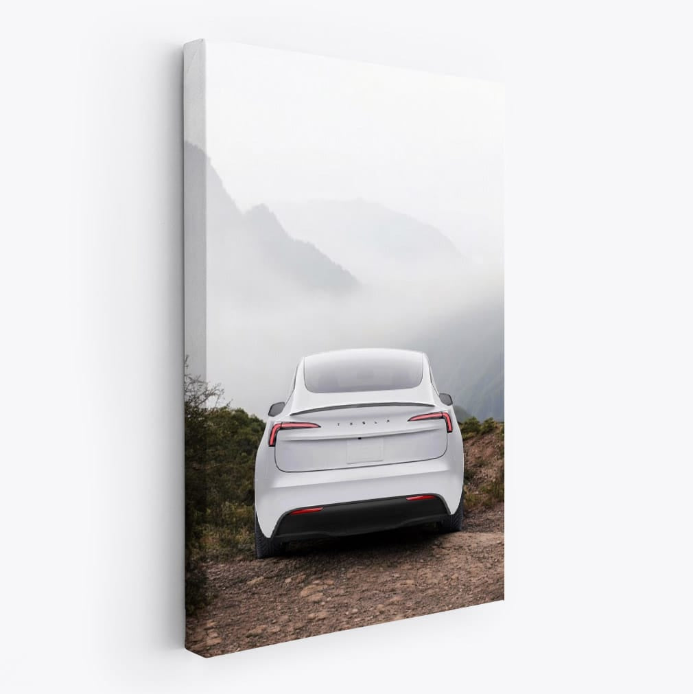 Tesla Model 3 with Majestic Mountain Backdrop - Sleek and Powerful