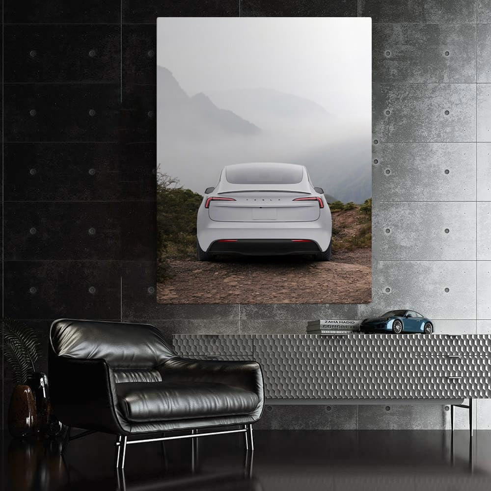 Tesla Model 3 with Majestic Mountain Backdrop - Sleek and Powerful