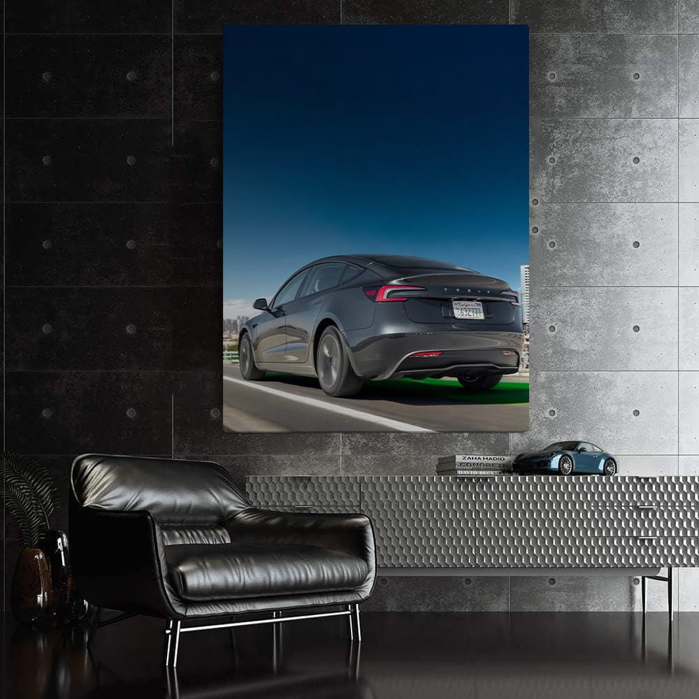 Tesla Model 3 with Urban Skyline - Elegance Meets Innovation